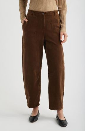 Eileen Fisher Stretch Organic Cotton Corduroy Arch Wide Leg Ankle Pants in Mahogany at Nordstrom, Size Medium