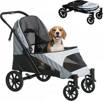 OEM Cochecito Plegable Para Mascotas Con Ventanas De Malla Coj&iacute;n Acolchado Para Perros De Hasta 25 Kg 124x67x100 Cm Gris