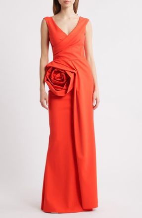 La Petite Robe Di Chiara Boni Tekkan Sleeveless Rosette Mermaid Gown in Geranium at Nordstrom, Size 12