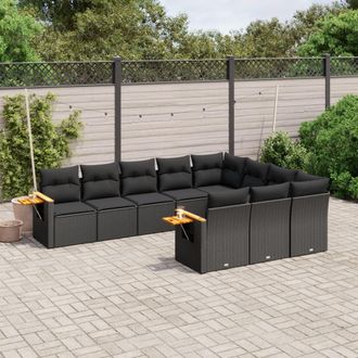 vidaXL Vidaxl - Set De Sof&aacute;s De Jard&iacute;n 10 Pzas Cojines Rat&aacute;n Sint&eacute;tico Negro