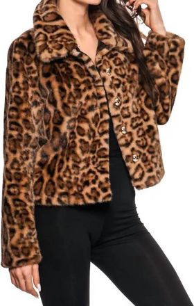 ADORE Cropped Faux Fur Leopard Jacket In Brown/black