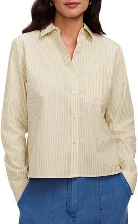 Foxcroft Jodie Stripe Cotton Button-Up Shirt in Lemon Yellow at Nordstrom, Size X-Small