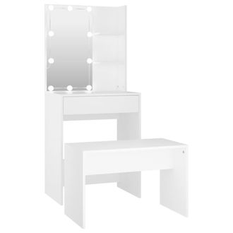 vidaXL Juego De Tocador Con Led Madera Contrachapada Blanco Vidaxl