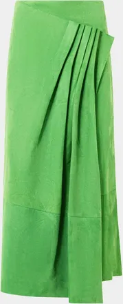 Akris Pleat Gathered Suede Midi Skirt