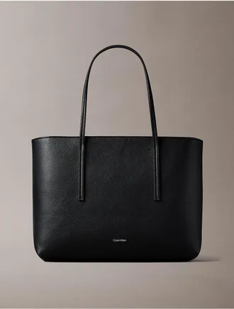Calvin Klein Womens Embossed Logo Small Tote Bag - Black