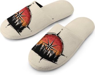 Generic Compass Print Mens Slippers Warm Non-Slip Houes Shose Spa Slipper for Home Bedroom