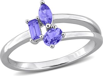 Mimi & Max Multi-Gem Three Stone Split Shank Ring Sterling Silver