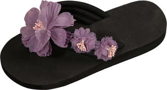 Generic 2026 Women Slippers Ladies Flowers Bohemian Wind Outside Wear Beach Thick Bottom Large Size Slope With Sandals (Purple, 5.5)