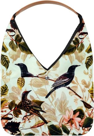 Generic Tropical Green Leaves Birds Reusable Lightweight Grocery Bags - Foldable Into Compact Pouch, Washable & Sturdy, Multipurpose for Shopping and Travel