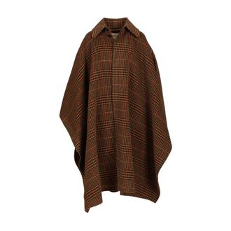Saint Laurent Worsted Wool Blanket-Cape - female - Saint Laurent - Ponchos - Brown - S - Jackets
