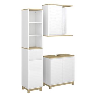 Vicco Conjunto De Muebles De Ba&ntilde;o Livia, Blanco/roble, 3 Partes, Con Unidad Alta