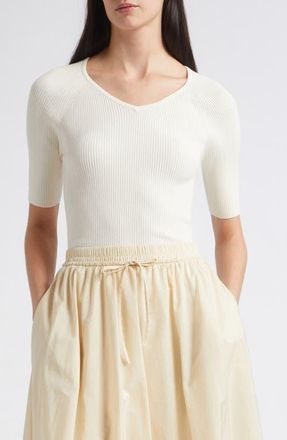 Max Mara Rib Short Sleeve Sweater in Ecru at Nordstrom, Size X-Large