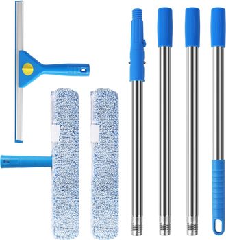 OEM Limpiacristales De 1,5 M Con Mango Telesc&oacute;pico, 35 Cm Y Cepillo De Microfibra De 38 Cm, Profesional, Apto Para Limpiar Ventanas De Coche, Duchas Y Pue