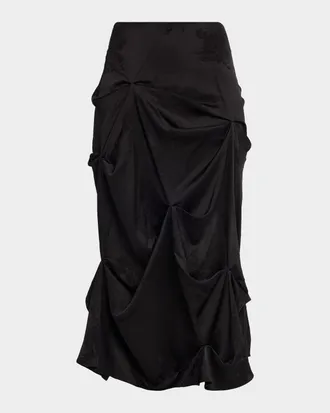 Ganni Fluid Satin Jacquard Draped Skirt