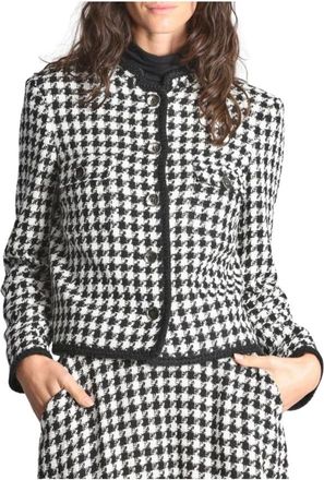Pennyblack Jassen, Dames, Zwart, L, Katoen, Houndstooth Jas UFO Kunst Stijl