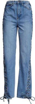 Rotate Laced Straight Leg Jeans - Dames - Regular Fit Jeans - Blauw - W26 - Katoen - Jeans