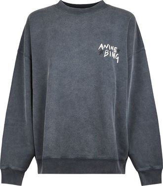 Anine Bing Washed Charcoal Grey Sweatshirt with Graphic Logo