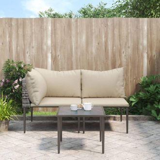 vidaXL Set Divani da Giardino 3 pz con Cuscini in Polyrattan Grigio - Vidaxl