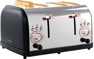 MegaChef 4 Slice Wide Slot Toaster with Variable Browning in Black and Rose Gold