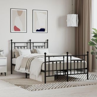 Berkfield Home Metal Bed Frame with Headboard & Footboard Black 120x200 cm | Size: Small Double