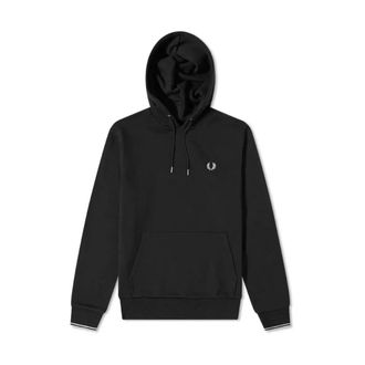 Fred Perry Hoodies, male, Black, Size: XL Black Hooded Sweatshirt with Tipped Trim