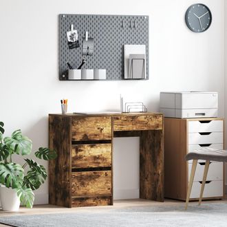 Berkfield Home Brown Writing Desk Smoked Oak Engineered Wood Medium Writing Desk