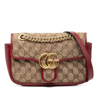 Gucci Pre-owned Gucci Small GG Marmont Matelasse Diagonal GG Canvas and Leather Shoulder Bag 446744 498075