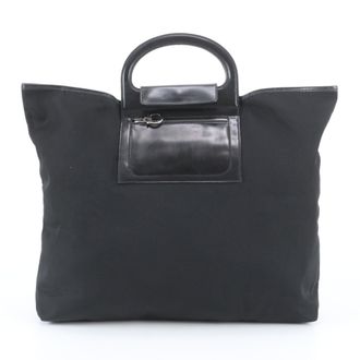 Ferragamo Black Leather Nylon Handbag Tote Bag (Pre-Owned)
