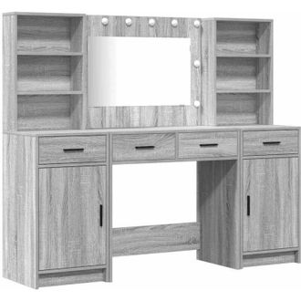 vidaXL Conjunto De Mesa De Tocador Con Caj&oacute;n 3 Pcs Gris Sonoma Vidaxl