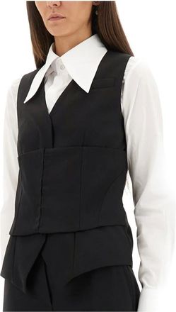 Alexander McQueen Gilet met strikceintuur - Dames - Jassen - Zwart - Maat: S Wol