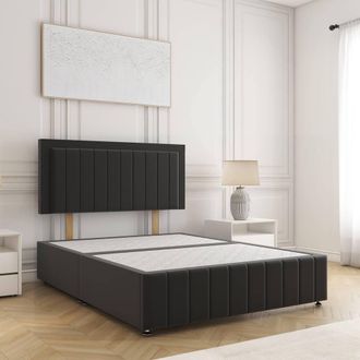 Fimous BSSPOKE Sophia Plush Velvet Divan Bed 24 Headboard & No Mattress No Drawers in Black | Size: Super King