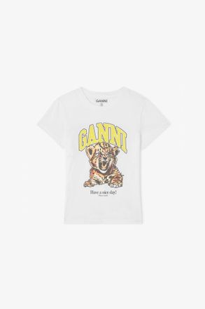 Ganni White Baby Fit T-shirt with Tiger - Size XXS Organic Cotton