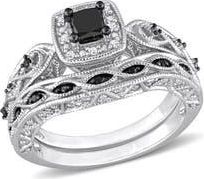 Delmar Black & White Diamond Wedding Band & Engagement Ring Set at Nordstrom Rack, Size 5