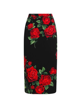 Dolce & Gabbana Gonna in seta con stampa rose di Dolce & Gabbana