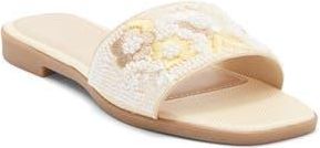 Top Moda Rae Floral Beaded Raffia Slide Sandal in Ivory Raffia at Nordstrom Rack, Size 5.5
