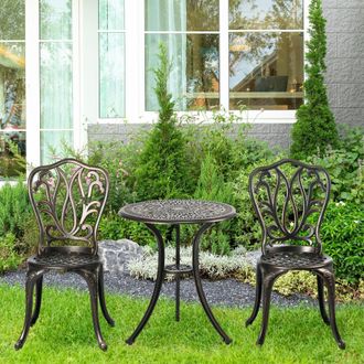 OUTSUNNY 3 Piece Patio Bistro Set Outdoor Table Set with Umbrella Hole in Bronze