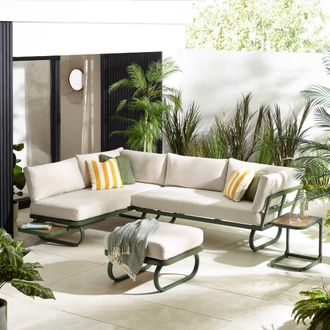 Furniturebox Capri Green Metal & Cream Garden Corner Sofa Set
