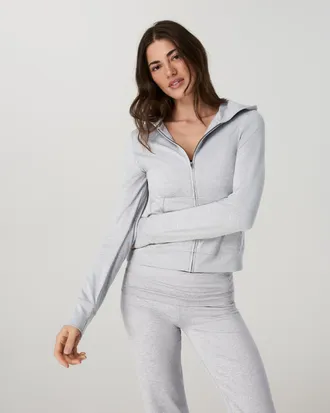 Vuori Clothing Halo Mini Full Zip Hoodie - Long | Pale Grey Heather | XS, Size Extra Small