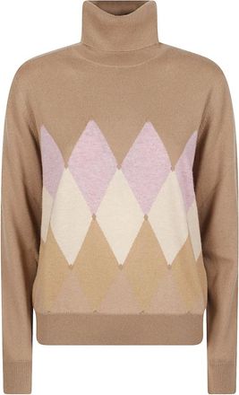 Ballantyne Truien & Vesten, Dames, Beige, M, Klassieke Diamant Trui met Rolkraag