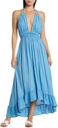 Boho Me Open Back Plunge Neck Ombr&eacute; Halter Dress in Blue at Nordstrom Rack, Size Medium