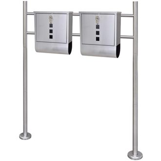Berkfield Home Double Mailbox on Stand Stainless Steel in Silver