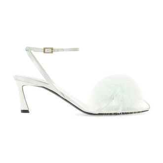 Saint Laurent Pumps, female, Green, Size: 10 US Fluffy Embellished Ankle Strap Heeled Sandals