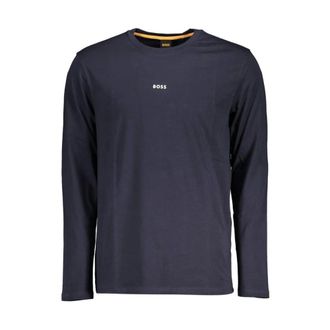 HUGO BOSS Hugo, Long Sleeve Tops, male, Blue, Size: M Luxurious Crew Neck T-Shirt with Iconic Logo