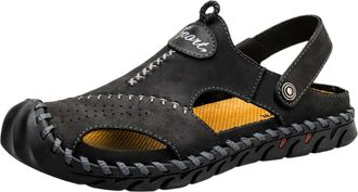 Generic Mens Leather Closed Slippers Sandals Summer Mules PU Leather Comfortable Slippers Shoes Closed Sandals Breathable Sandals Non-Slip Slippers Summer Sho