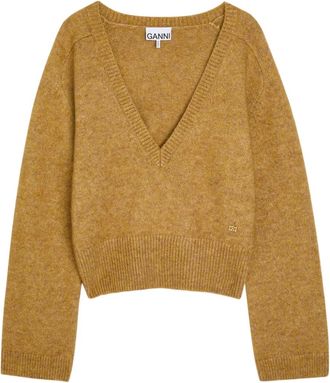 Ganni brushed V-neck sweater - Brown
