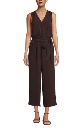 Lands End Sleeveless Creaseless Wrap Jumpsuit in Rich Seal Brown at Nordstrom, Size 14