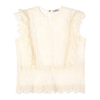 Oltre Kantentop met ruches - Dames - Tops zonder mouwen - Wit - M - Katoen - Tops