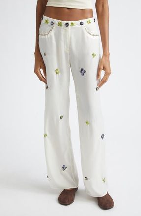 Siedres Brity Embellished Low Rise Straight Leg Pants in Ecru at Nordstrom, Size 2 Us