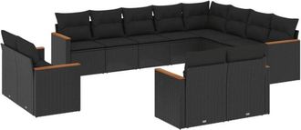 vidaXL Set De Sof&aacute;s De Jard&iacute;n 12 Piezas Cojines Rat&aacute;n Sint&eacute;tico Negro Vidaxl