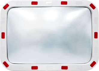 ECD Germany Espejo De Tr&aacute;fico Rectangular Cristal Convexo De 40 X 60 Cm Con Reflectores - Incluye Soporte - Material De Pl&aacute;stico Abs - Blanco-rojo - Luna De Segur